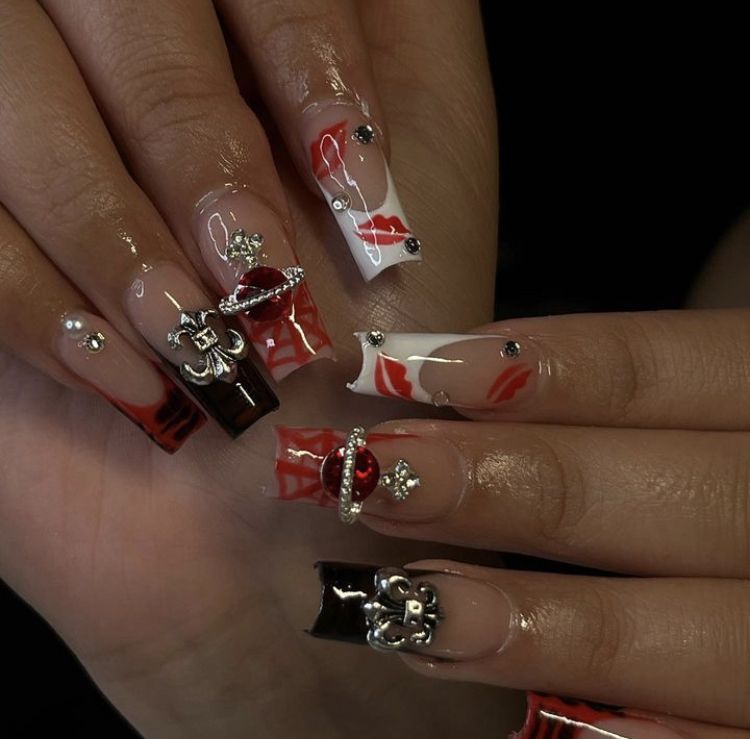 creative red y2k nails art