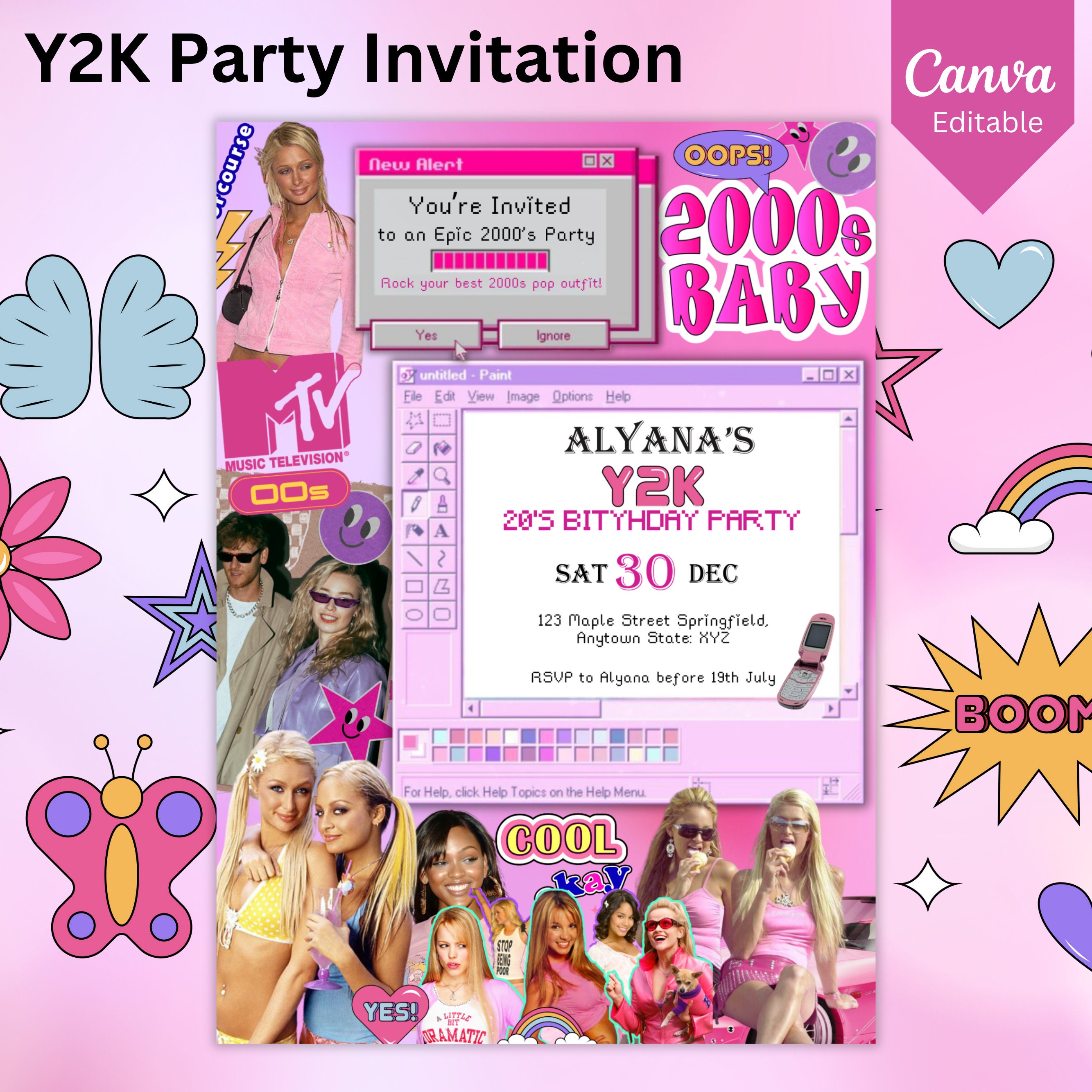 creative Y2K party invitation concepts.