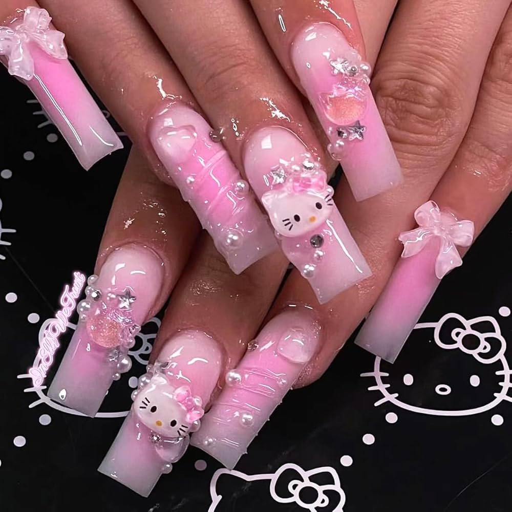 cute pink Y2K manicures