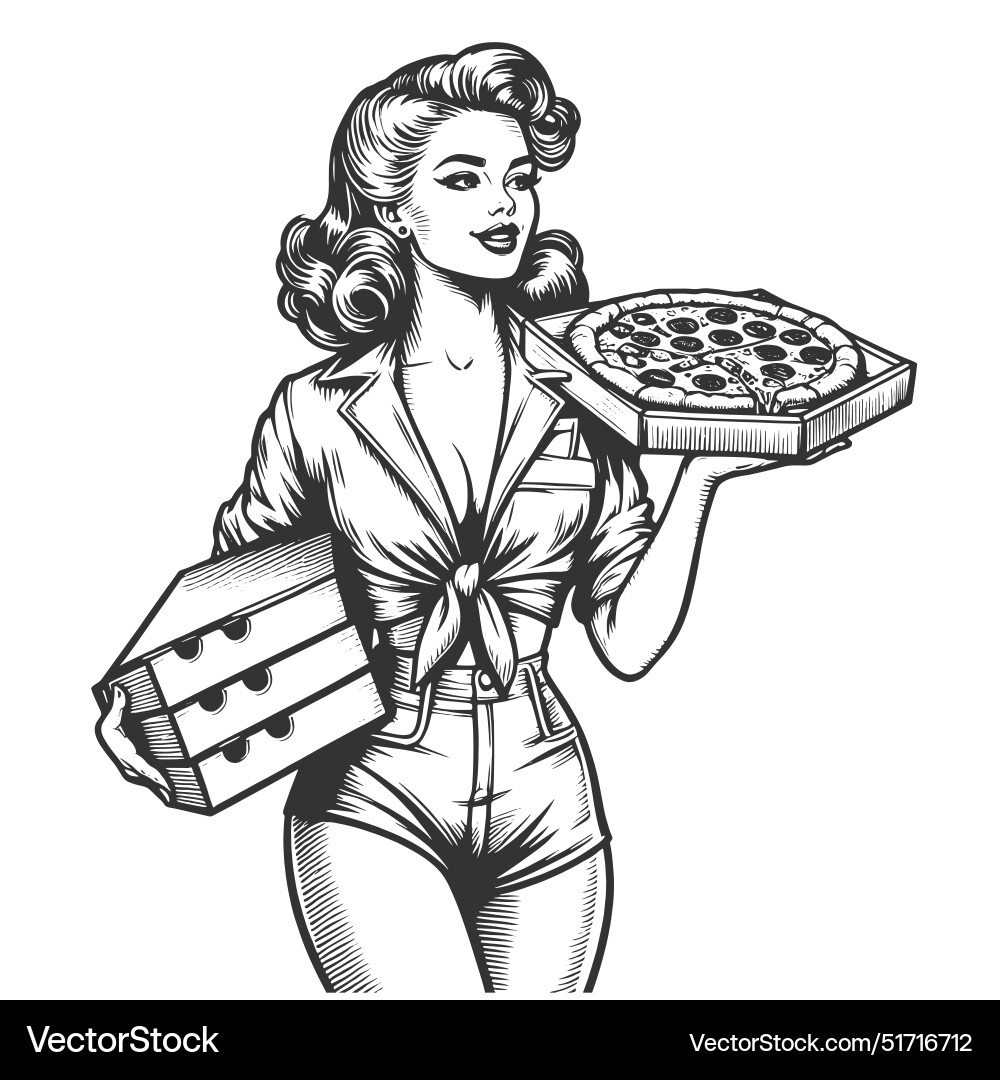 drawing of a Y2K girl with pizza