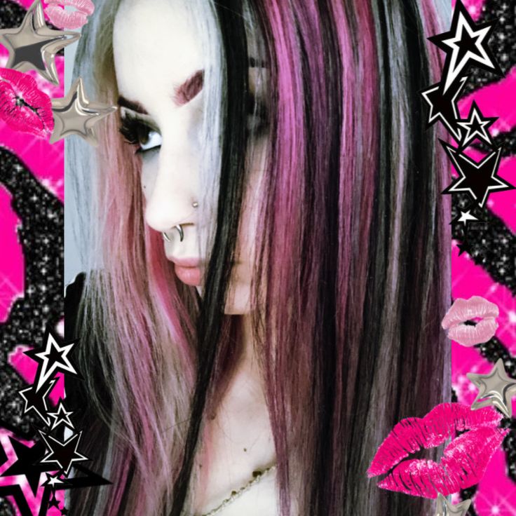 pink skunk hair y2k 0082