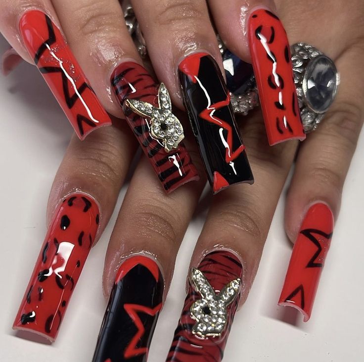 red y2k nails designs