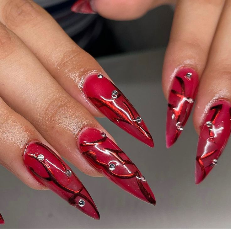 red y2k nails 0096