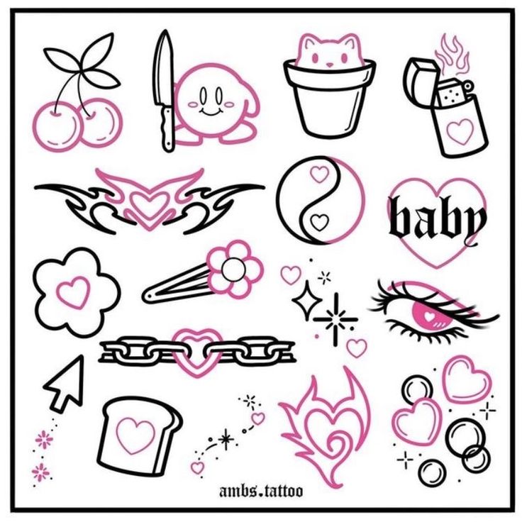 retro y2k tattoo flash art