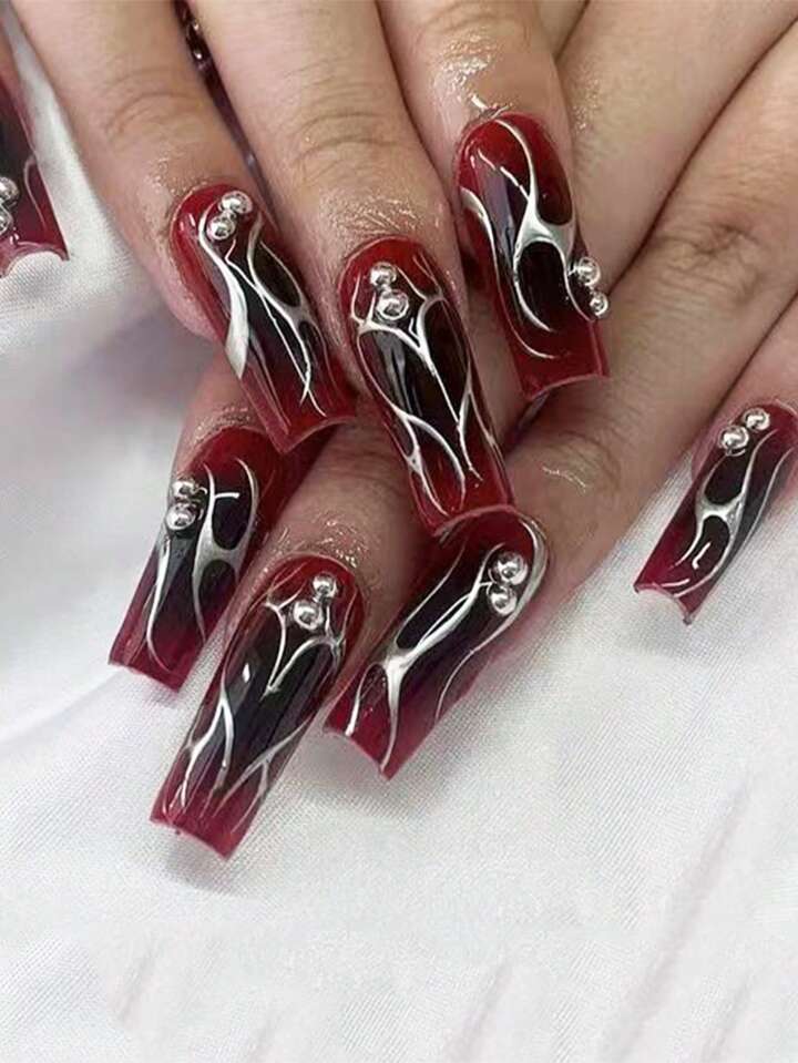 trendy red y2k nails styles