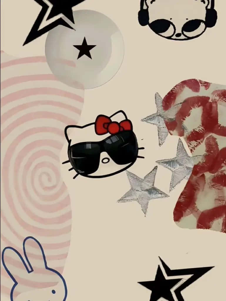 trendy y2k wallpaper with Hello Kitty.