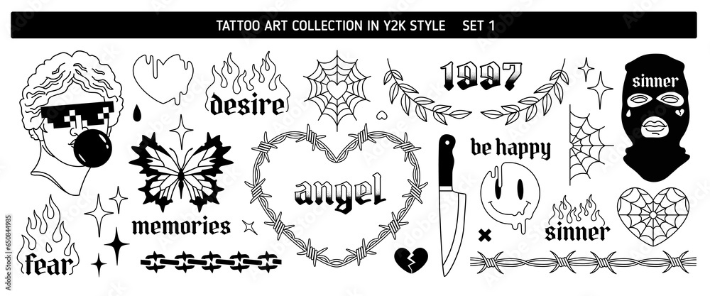 unique y2k tattoo flash examples