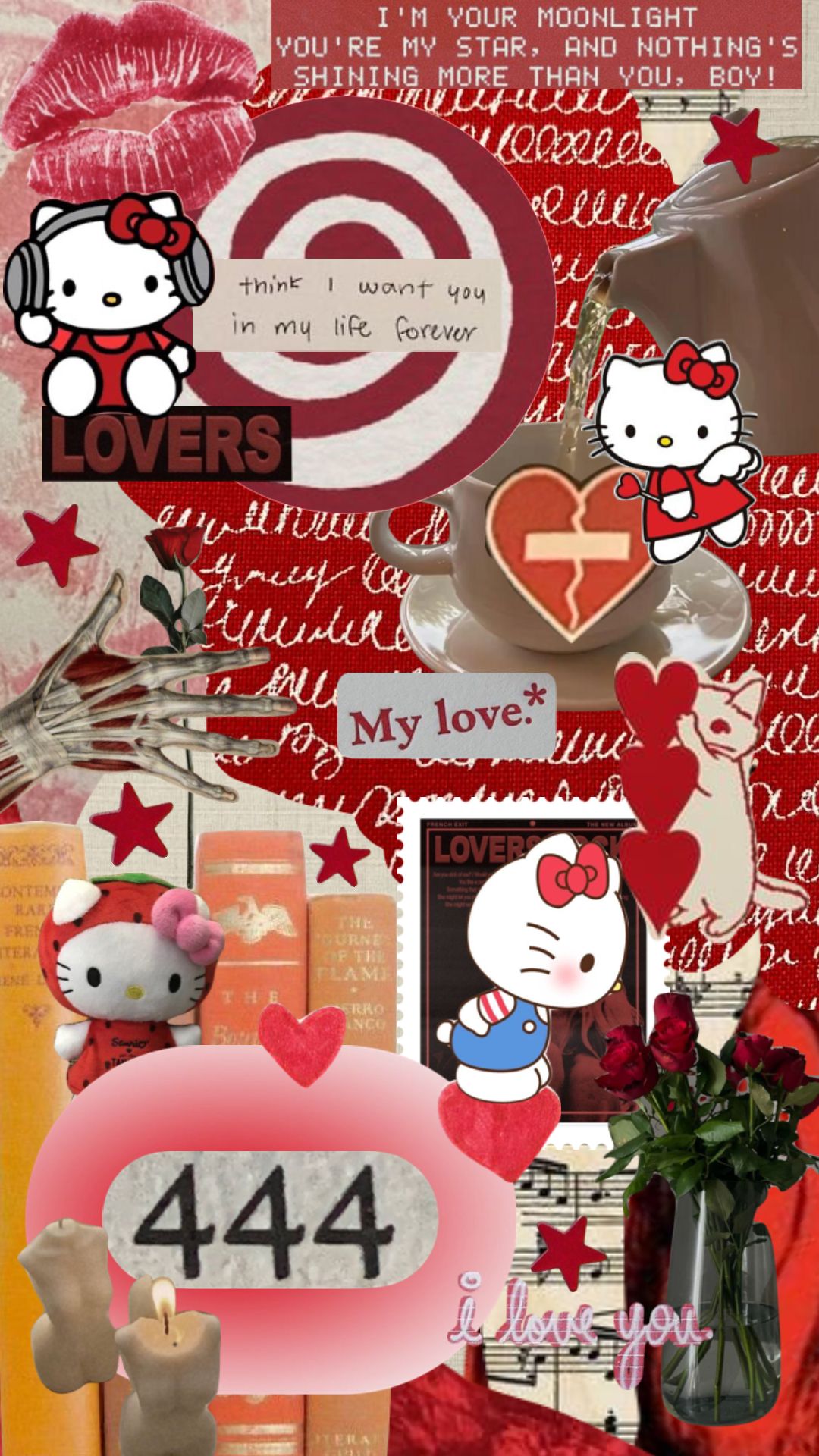 vibrant red Hello Kitty wallpaper y2k