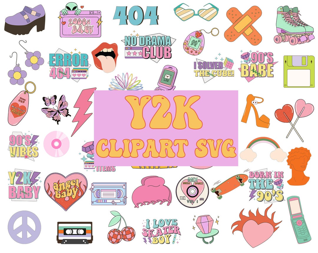 vibrant Y2K clip art elements