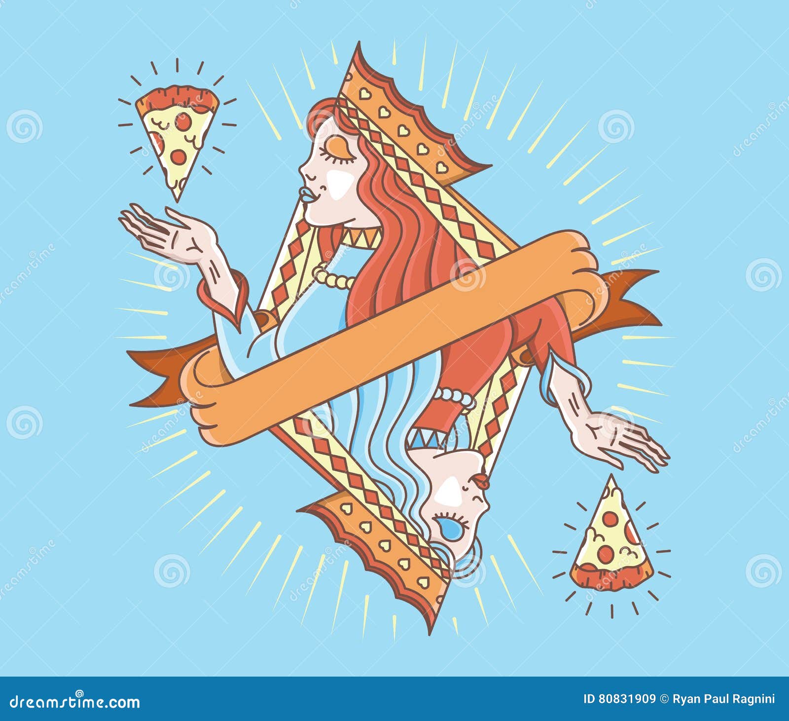 whimsical drawings of Y2K girls with pizza