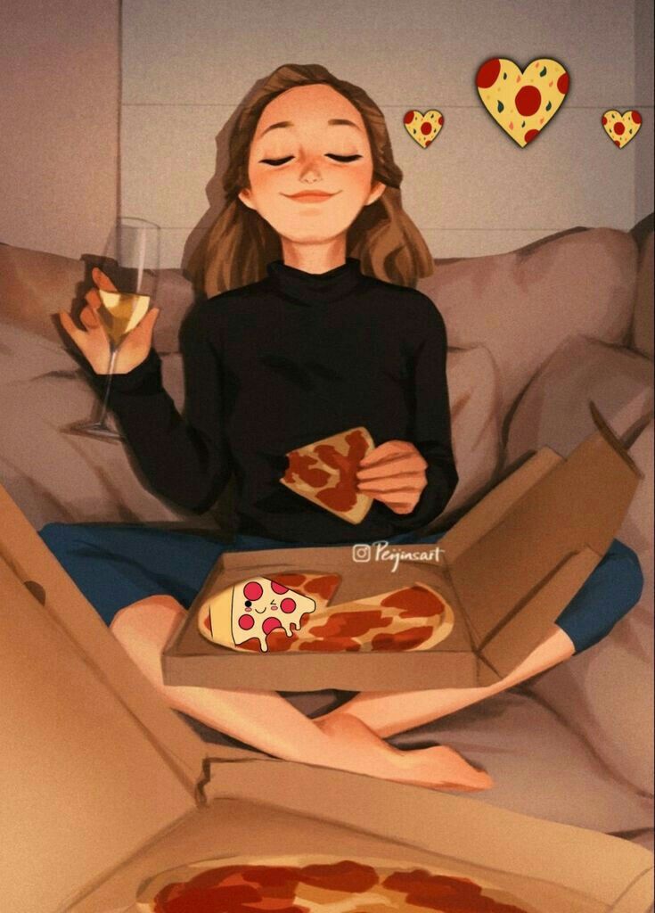 y2k girl holding pizza drawing 0034