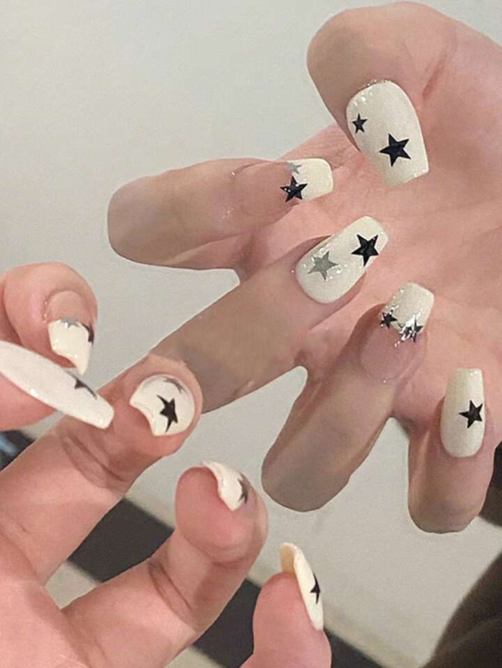 y2k star nails short 0020