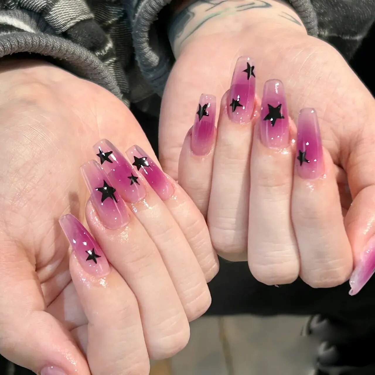 y2k star nails short 0021