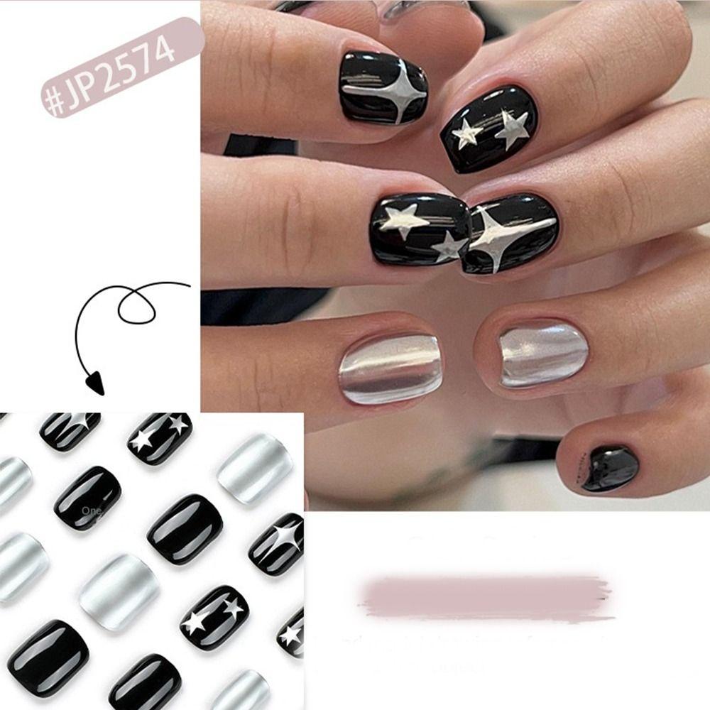 y2k star nails short 0044