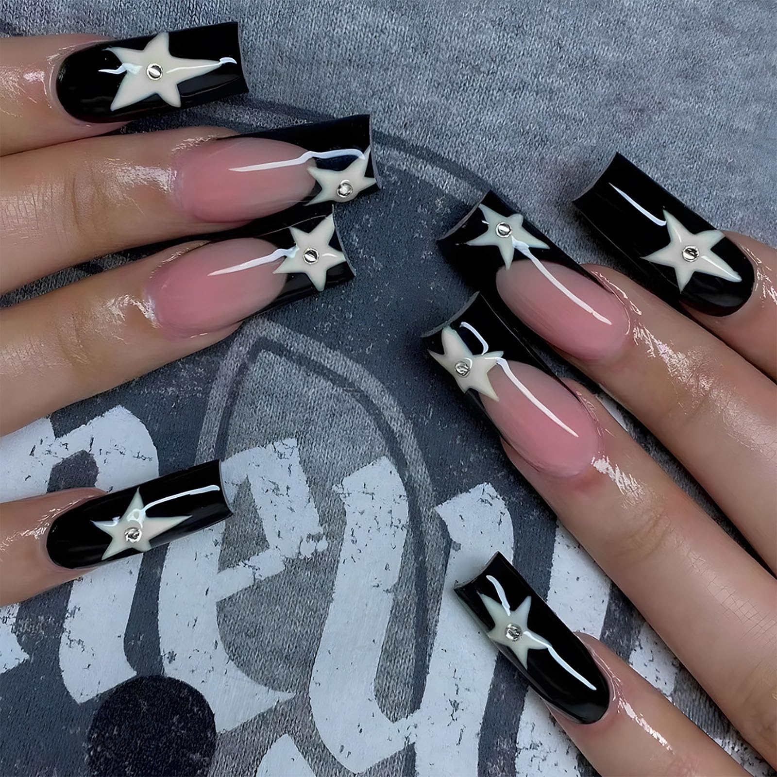 y2k star nails short 0049