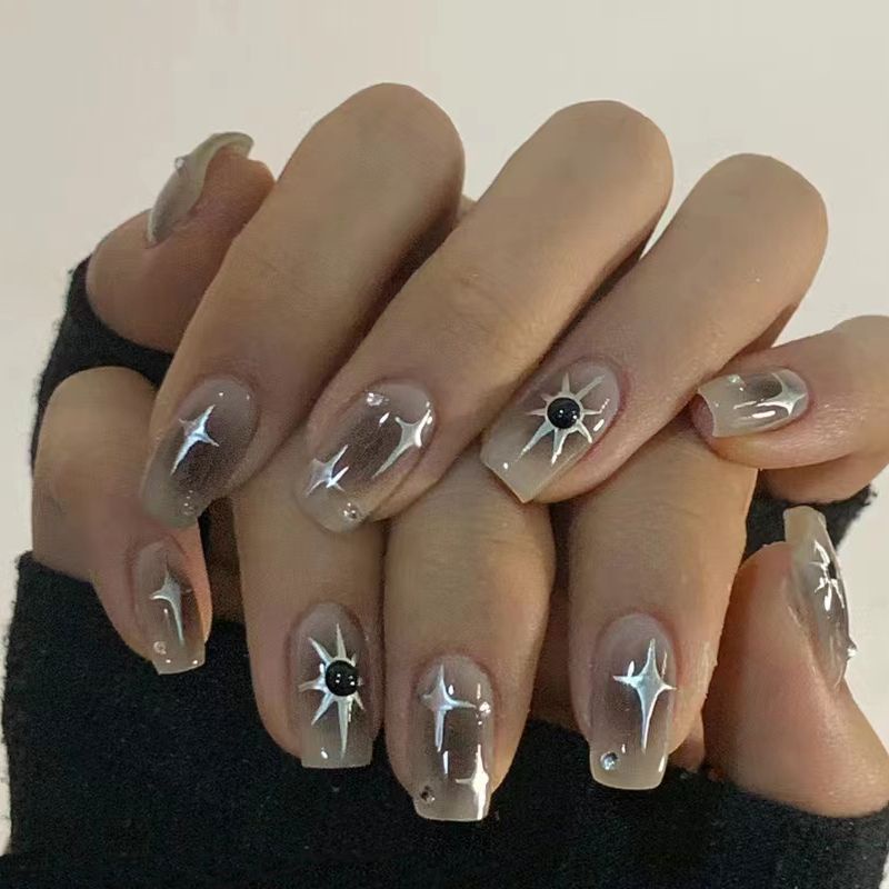 y2k star nails short 0052