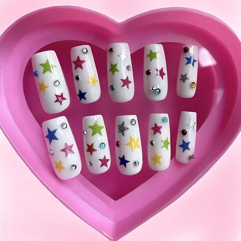 y2k star nails short 0058