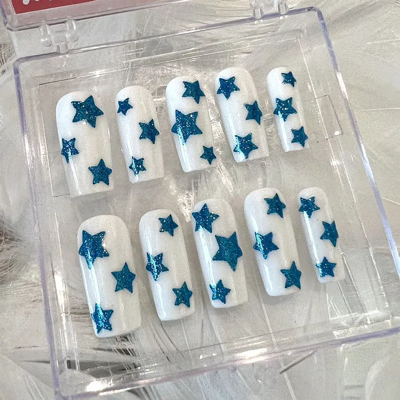 y2k star nails short 0064