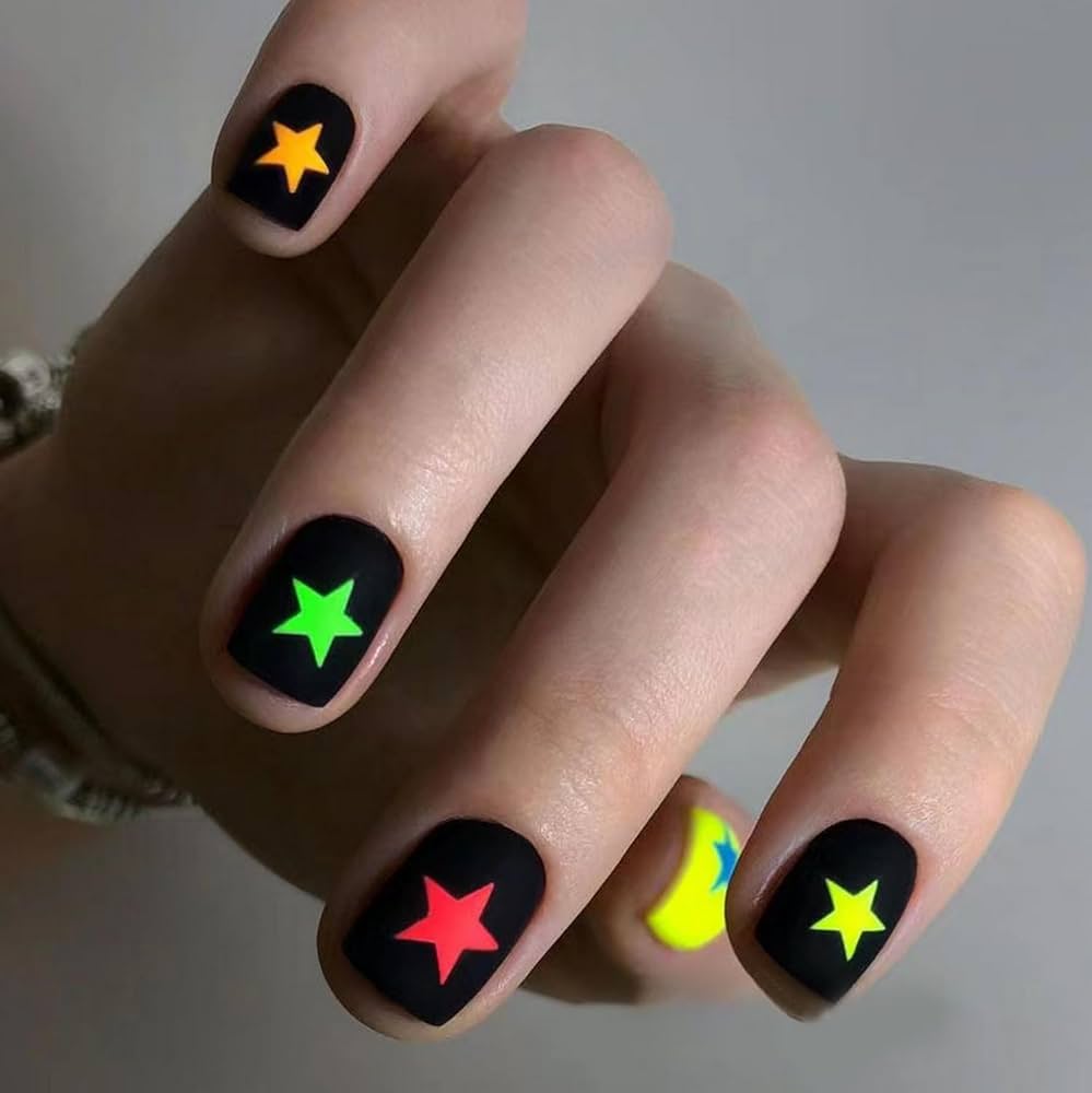 y2k star nails short 0068