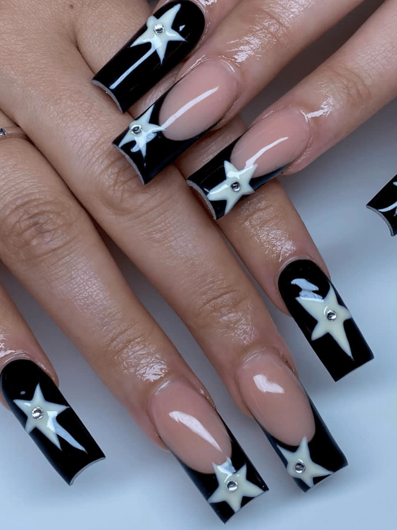 y2k star nails short 0077