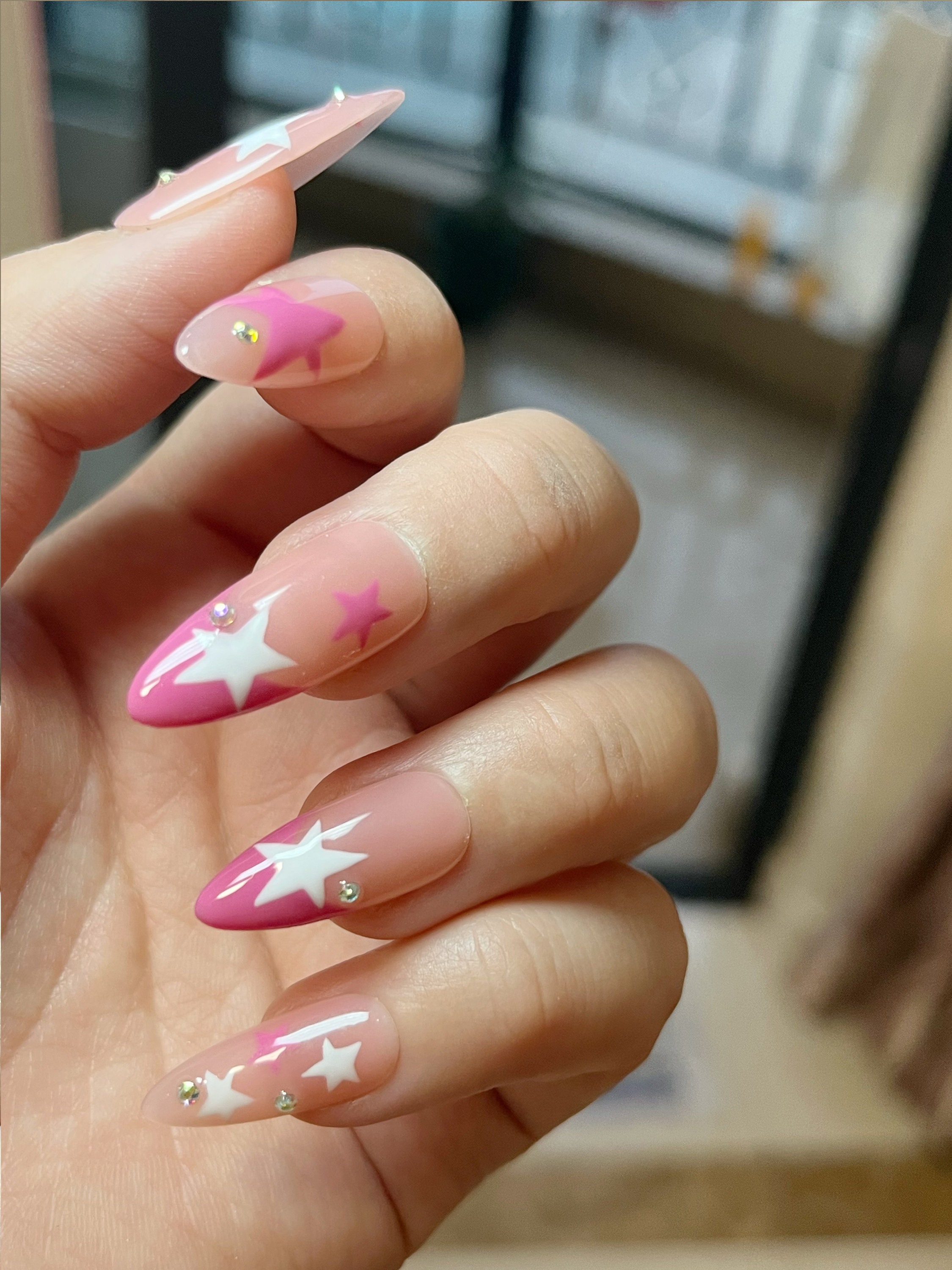 y2k star nails short 0091