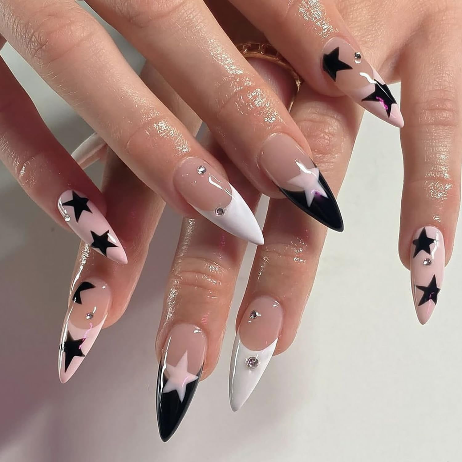 y2k star nails short 0095