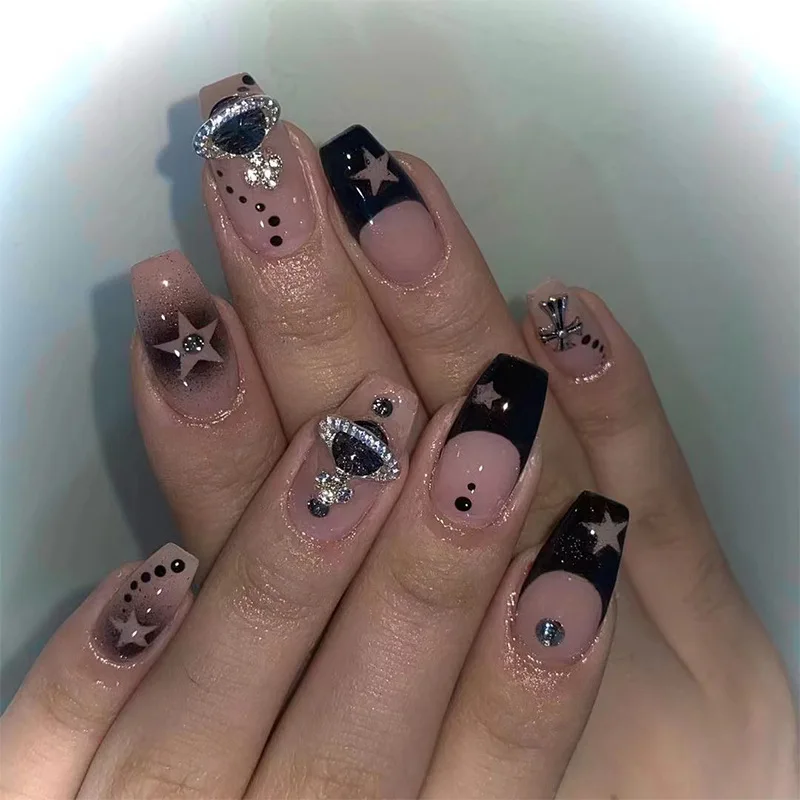 y2k star nails short 0097