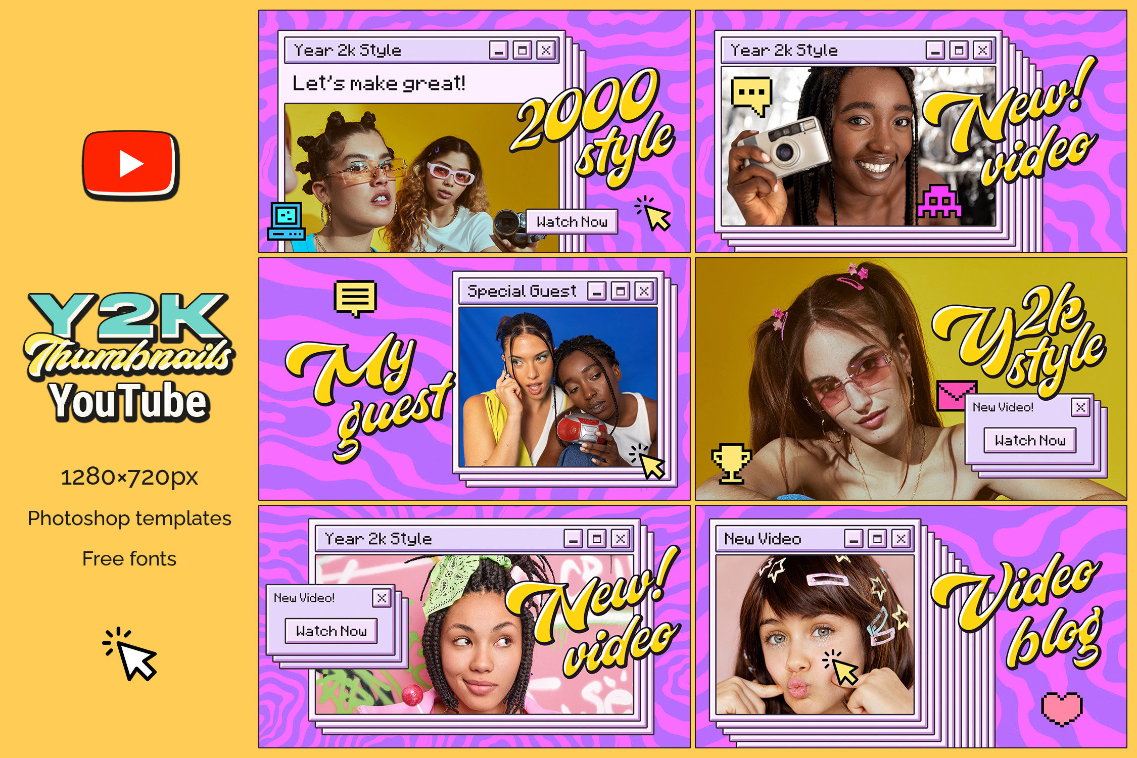 y2k youtube banner visual elements.